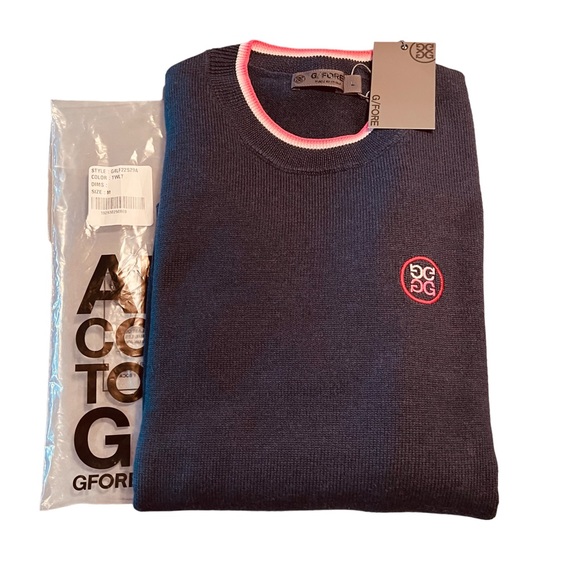 G/FORE Womens Sz Large Circle G's 100% Merino Wool Navy Relaxed Crew Sweater NWT - Picture 4 of 5